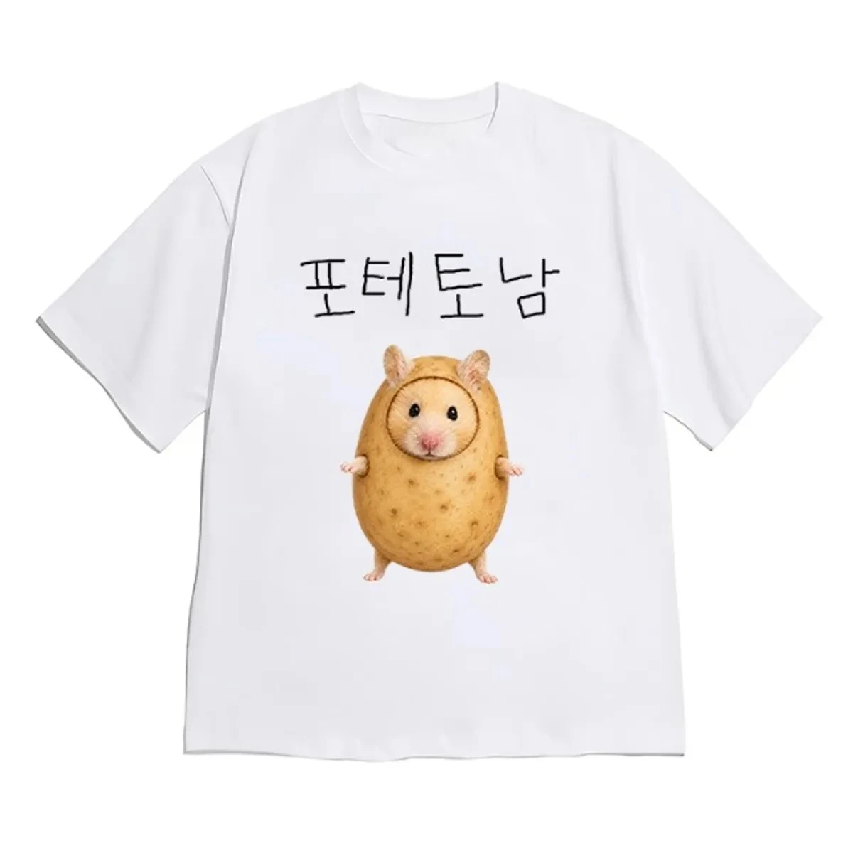 Women Korean Streetwear T-Shirt Funny Potato Hamster Meme Hangul Text Graphic Loose Cotton Y2k Casual Short Sleeve Daily Tops