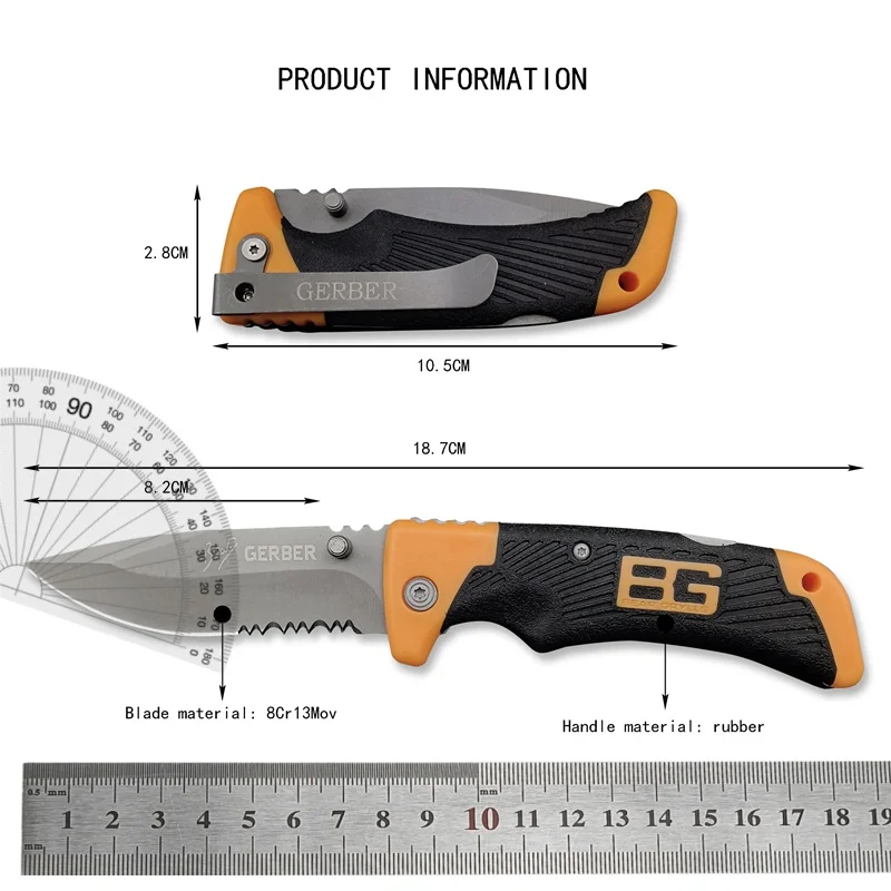 Gobo Folding Hunting Tactics Cutting Fishing Rubber Handle Self Defense Survival EDC Tool Folding Knife