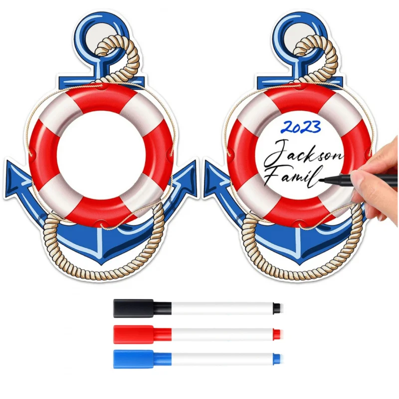 2Cruise Ship Door Magnet Anchor Car Magnet Anchor with Lifebuoy Magnetic Sticker，Attached3Paint Marker，Nautical Anchor Cruise Sh