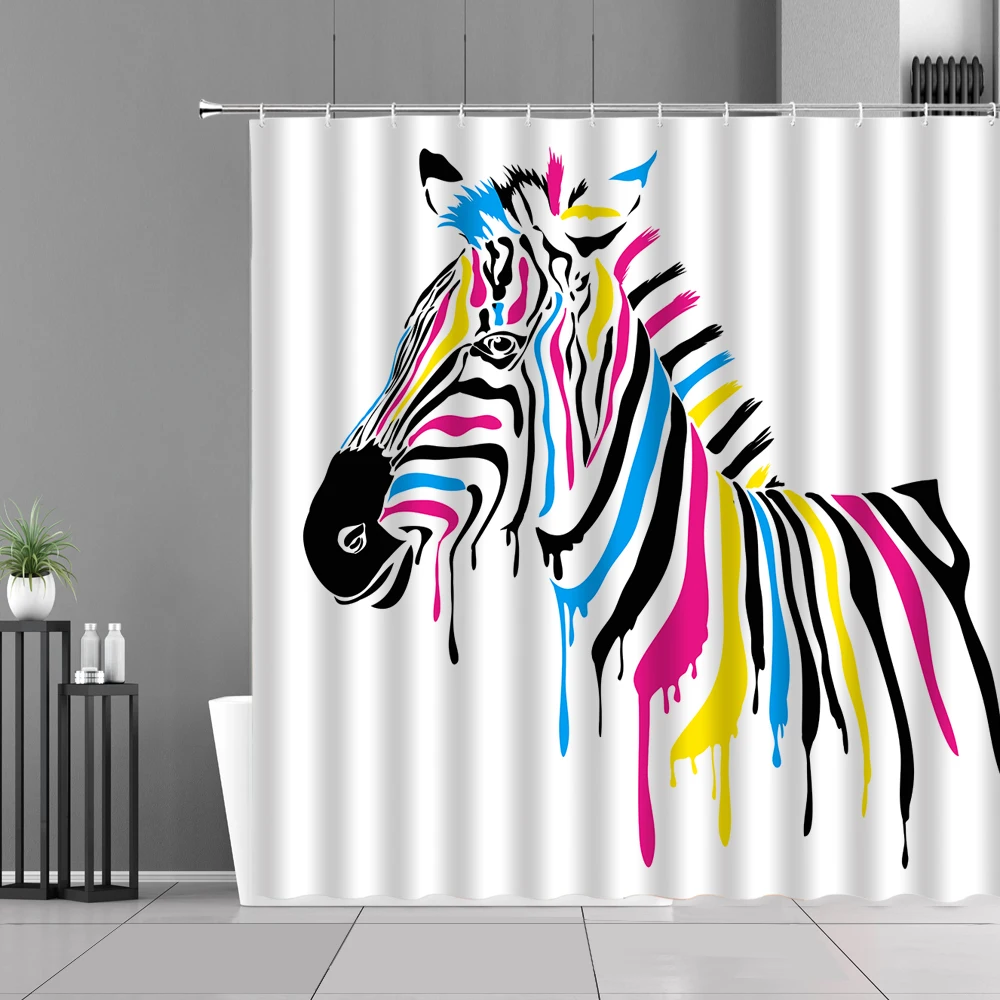 

Animal Print Shower Curtain Funny Giraffe Zebra Lion Colour Design Bath Curtains Waterproof Polyester Bathroom Decor Screens