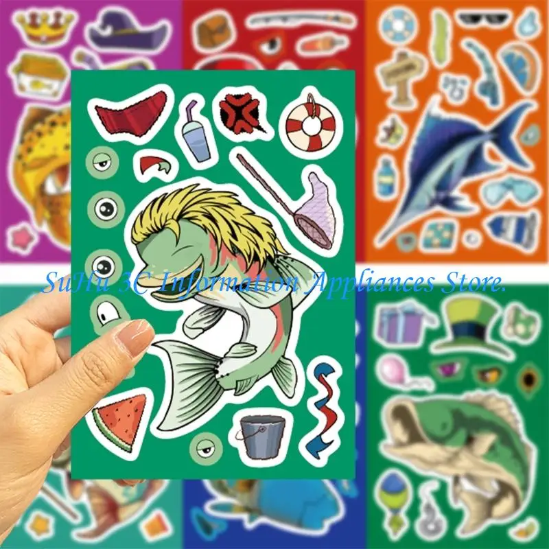  Reusable PVC Fishing Cartoon Stickers No Residues Easy Peels Off Decoration For Tablets Notebook Waterproof Design