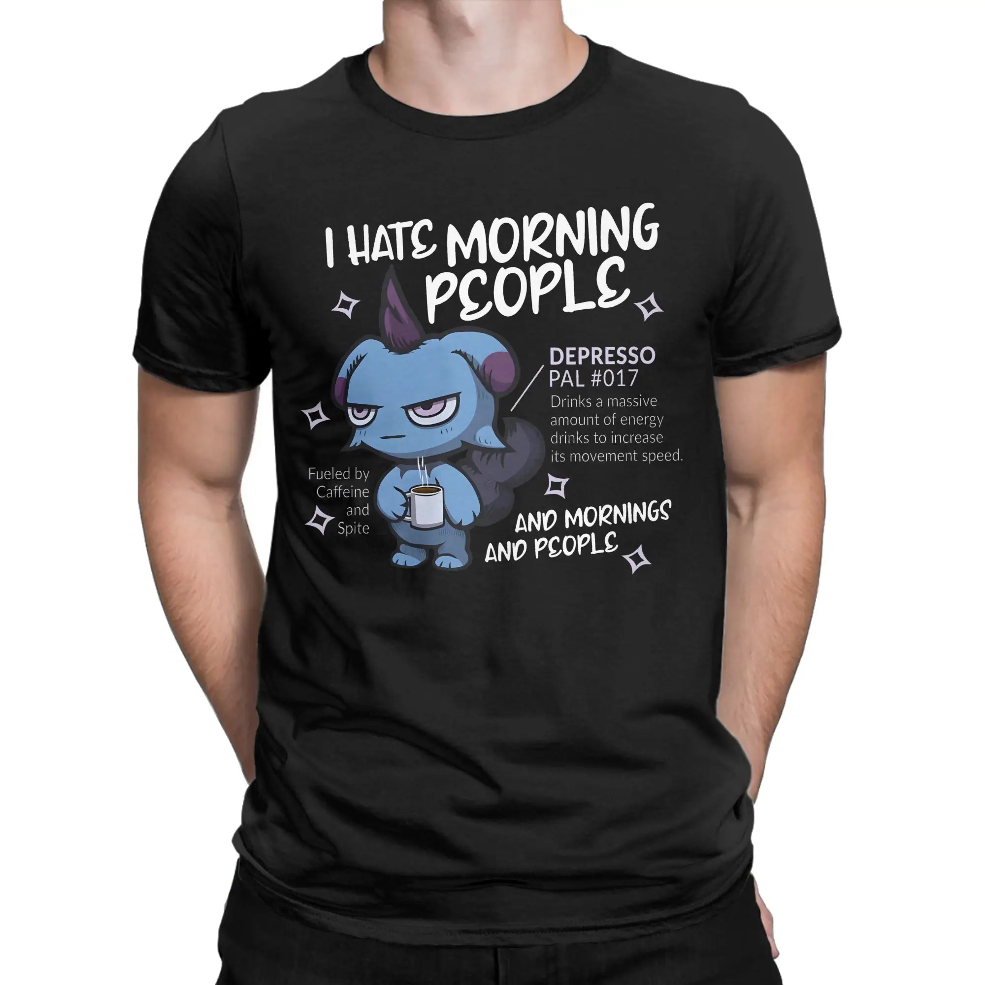Depressos Hates Mornings from  T-Shirt Men Women  Funny Pure Cotton Tee Shirt Crew Neck Short Sleeve T Shirts Summer Tops