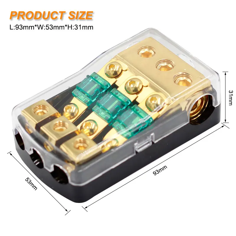 Car Audio Distribution Fuse Block, Mini ANL Fuse Box Holder Distribution Block (0-4GA)IN-(4-8GA)OUT 2/3/4 Way Fuses Holder 60A