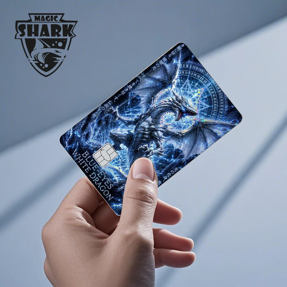 2026 New Magic Shark Yo-gi-oh Blue Eyes Dragon Dark Magican Girl Holographic Laser Skin Sticker Film for Credit Bank Debit Card view 3