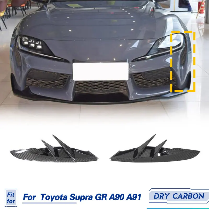 

Car Front Bumper Canards Side Fins Prepreg Dry Carbon for Toyota Supra GR A90 A91 MK5 2020-2023 Racing Air Vent Trim Body Kits