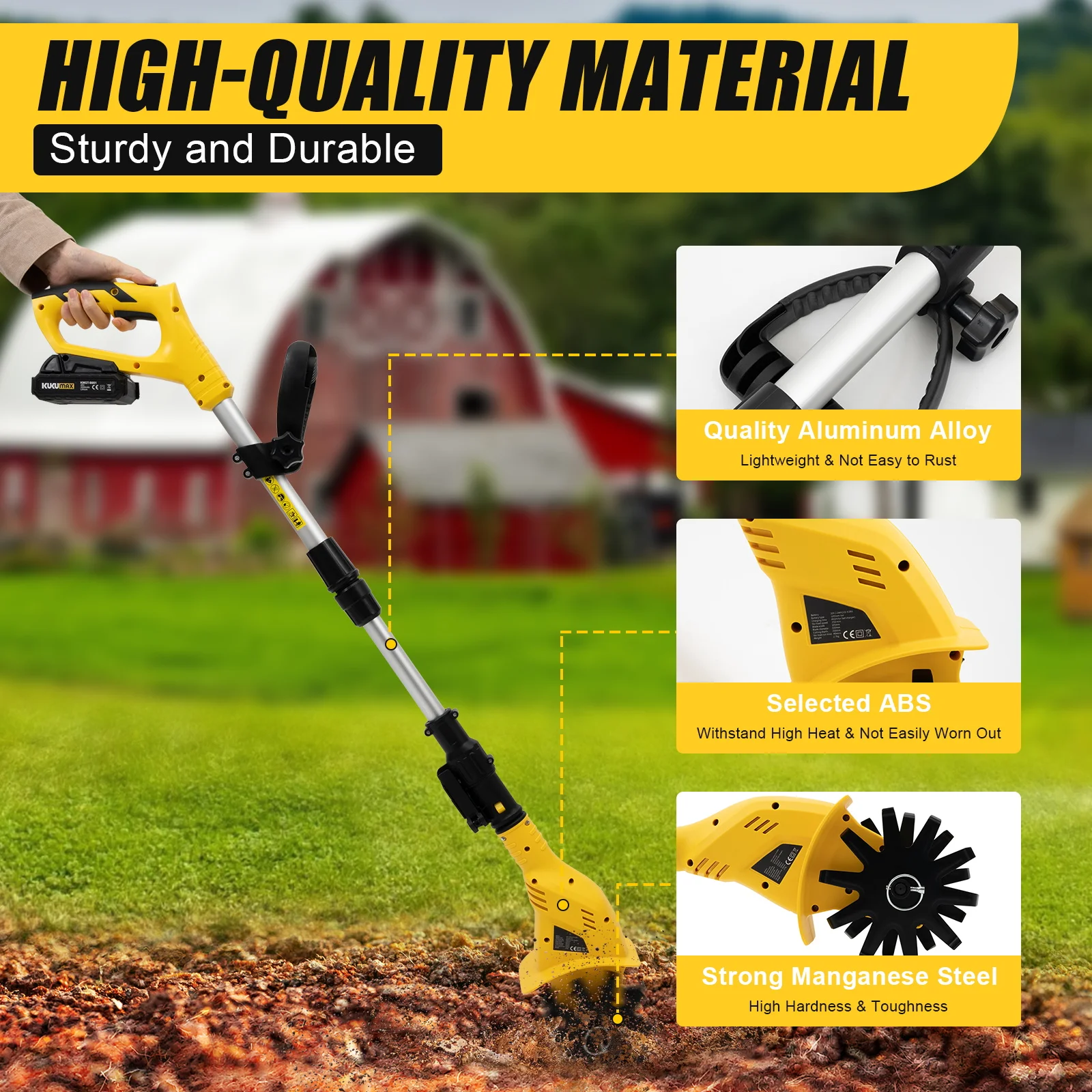 

20V Garden Cordless Tiller Cultivator,Electric Rototiller Tiller Soil Cultivator Tilling Extendable Pole, for Garden Yard