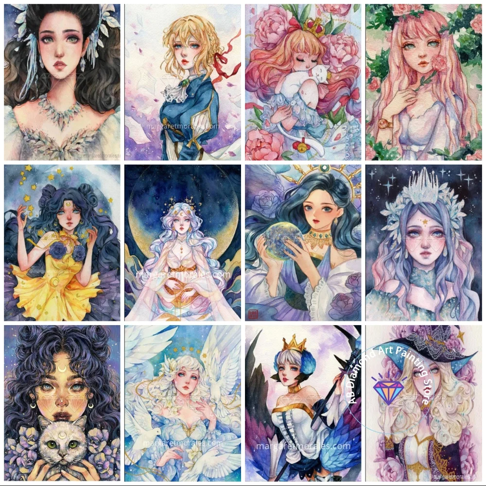 

New Manga Girl Angel Princess AB Diamond Drawing Kit Square Round Diamond 5D DIY Mosaic Handmade Art Gift Crafts Home Decoration