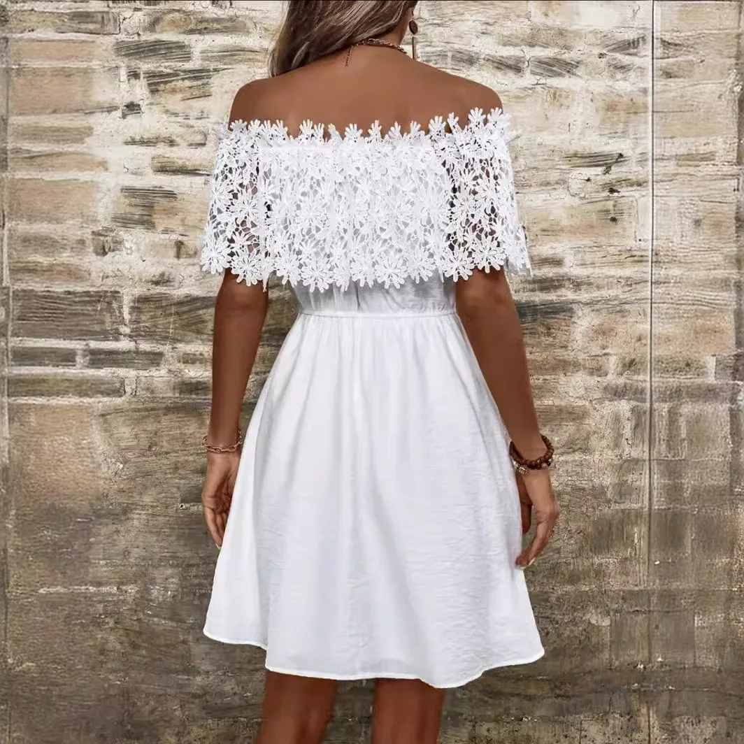 Mini Jurk Vrouwen Witte Jurken Off Schouder Kant Bloemen Een Lijn Vestidos Streetwear Y2k Elegante Hoge Taille Party Night Slim 2025