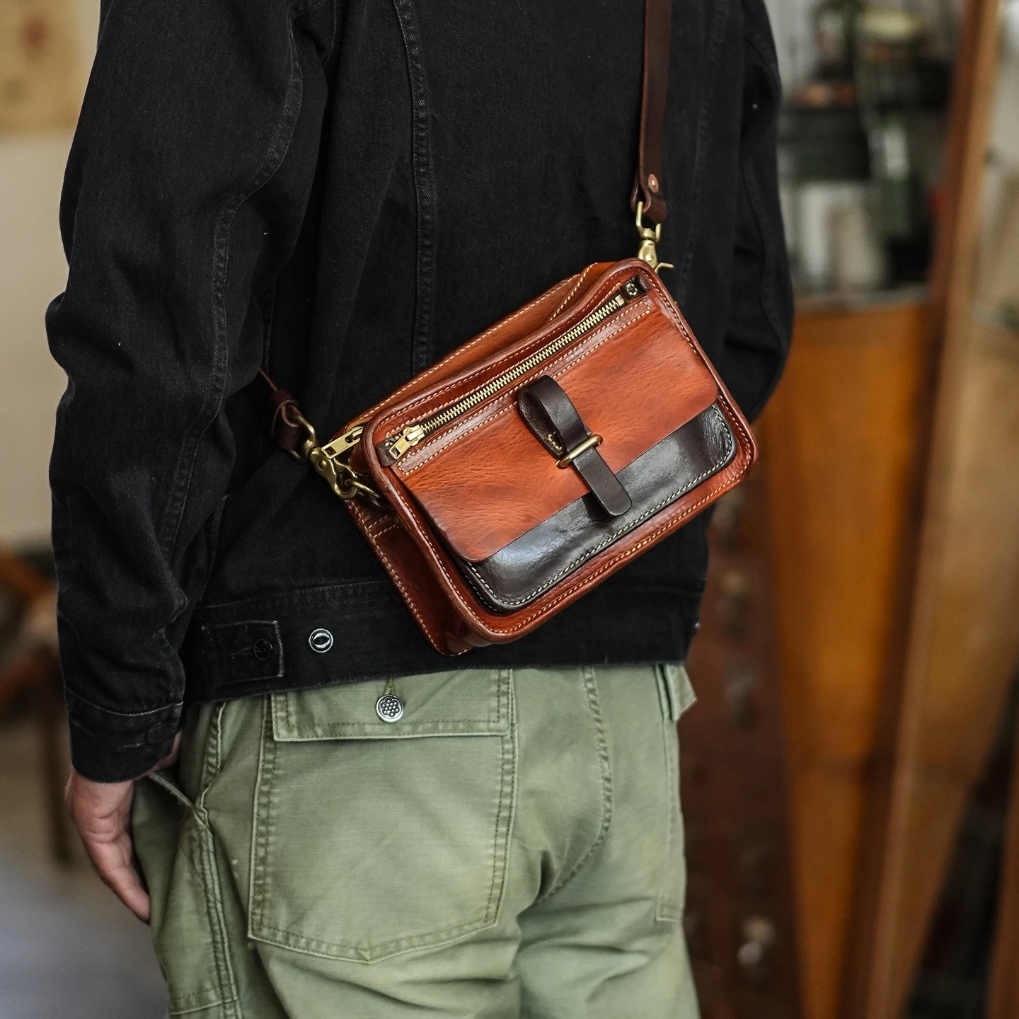 Weekend outdoor daily first layer cowhide men's crossbody bag fashion casual designer handmade genuine leather shoulder bag