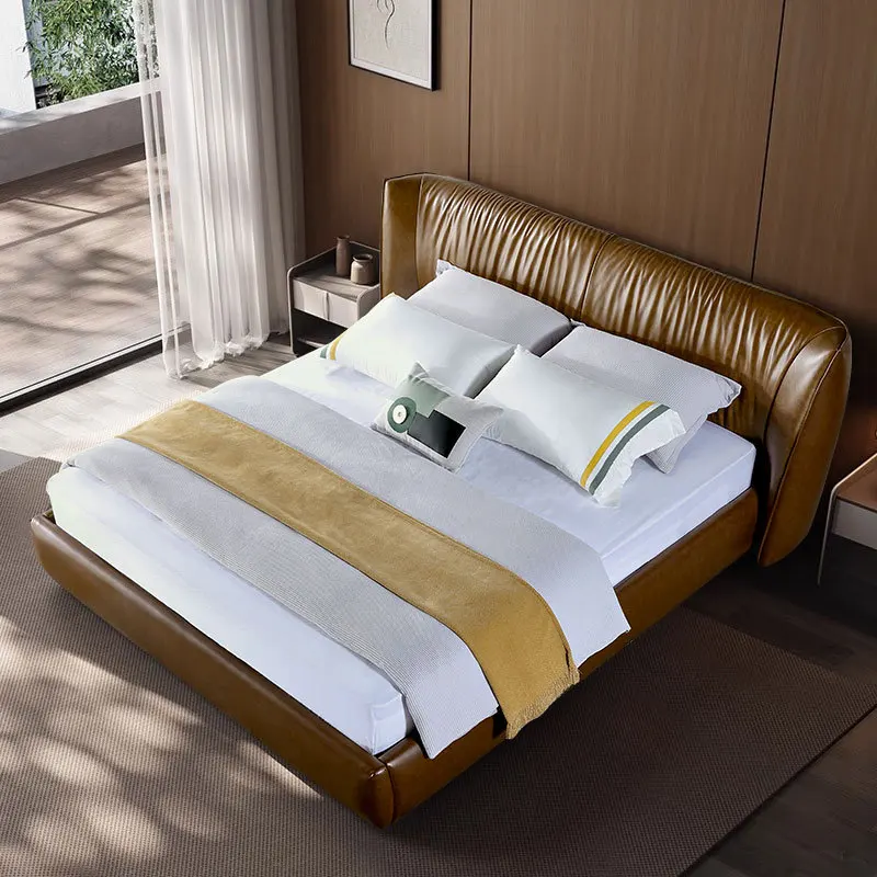 سرير مرصع بالجلد والشمع الزيتي الأمريكي القديم، سرير مزدوج ناعم