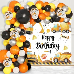 Construction Balloon Backdrop Disposable Tableware Birthday Decor Boy Excavator Truck Tractor Construction Birthday Party Decor