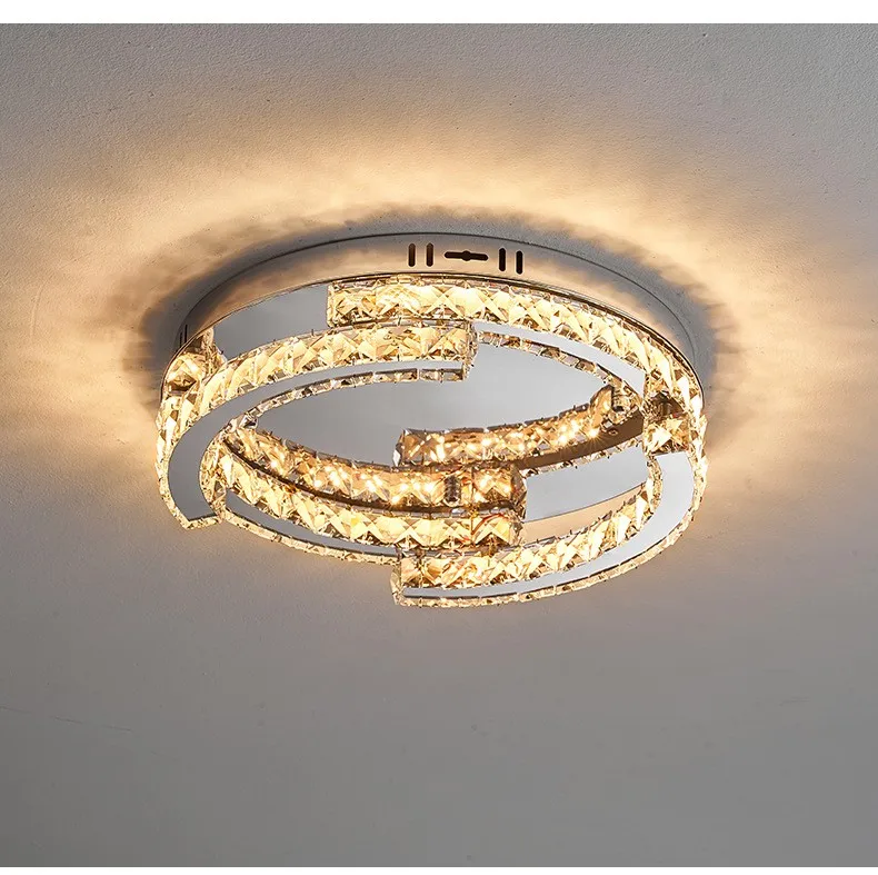 Crystal LED Ceiling Lamp Foyer Shiny Steel Luminaires