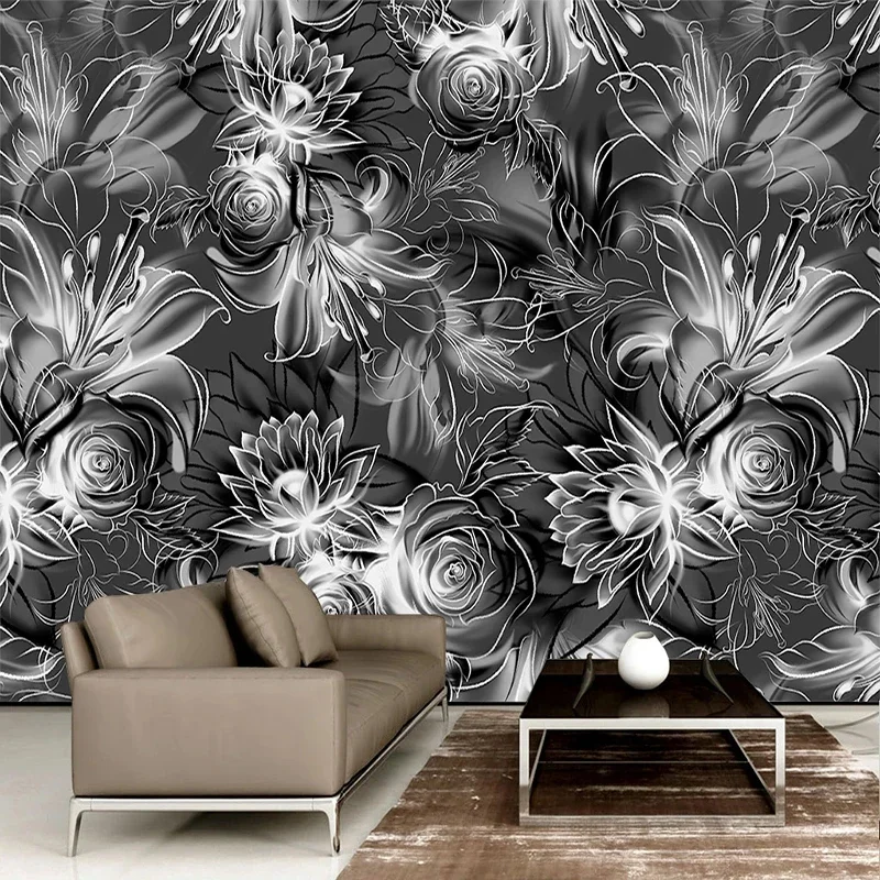 Custom 3D Wallpaper Modern Retro Hand Painted Black And White Rose Flowers Murals Living Room TV Sofa Bedroom Papel De Parede