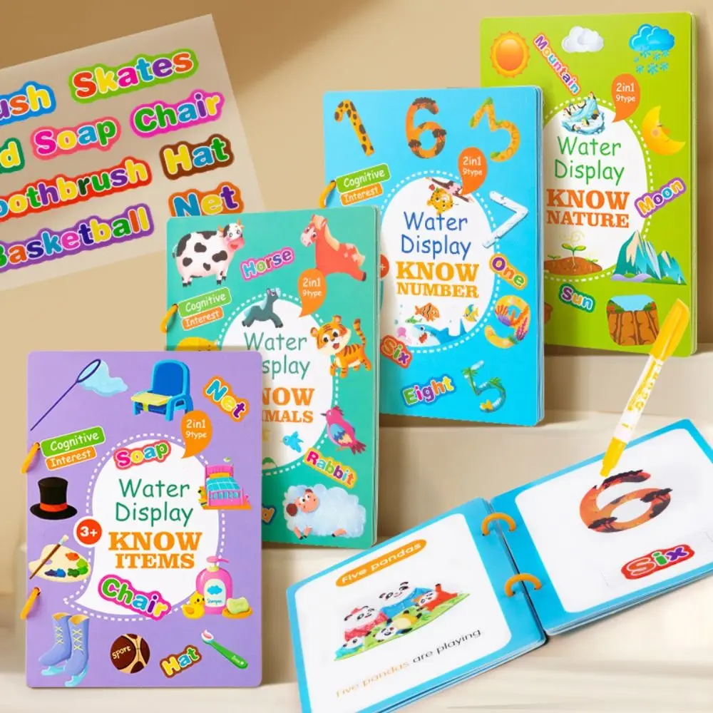 Colorazione con penna Giochi da disegno ad acqua Disegno di cartoni animati Montessori Giocattoli Montessori Libro da disegno riutilizzabile educativo precoce per bambini