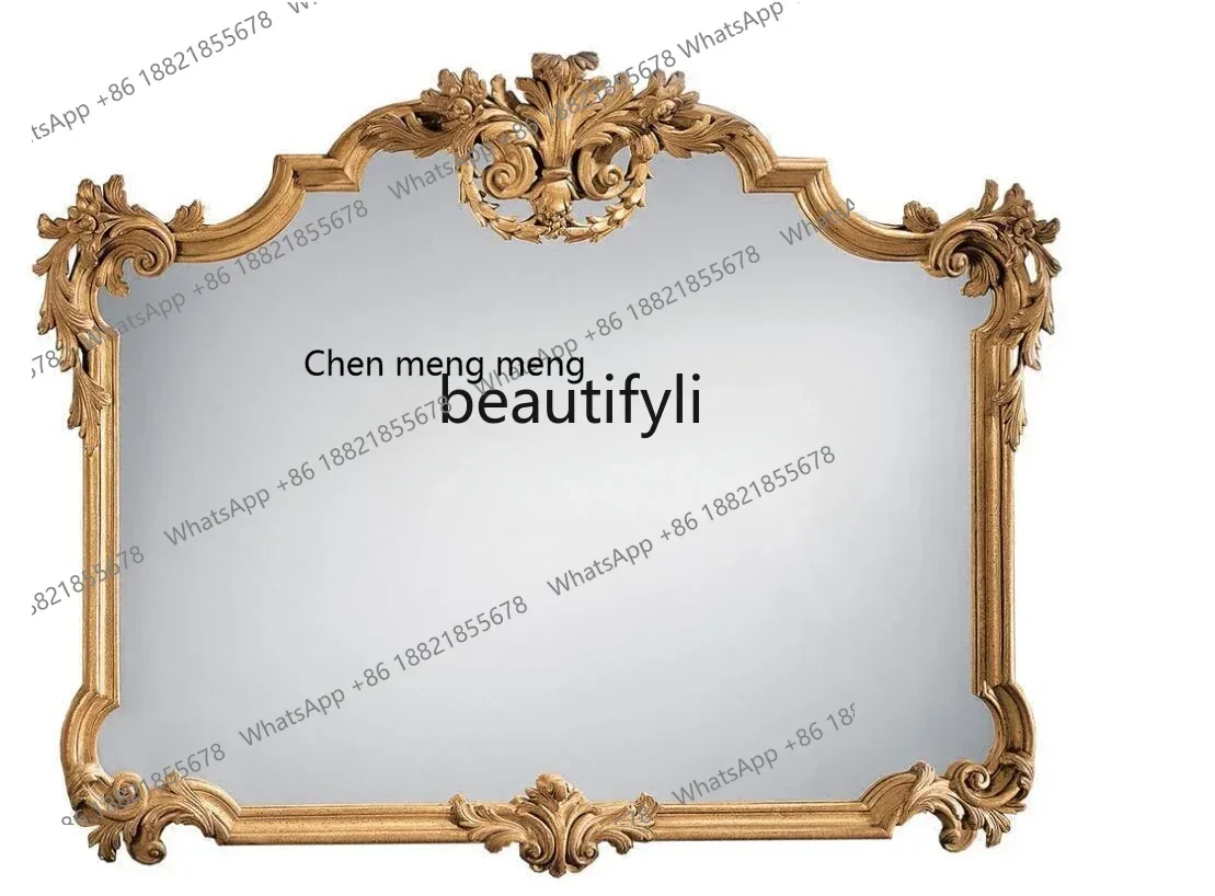 

v French wall-mounted bathroom mirror carved retro bedroom vanity desktop makeup European style hanging mirror