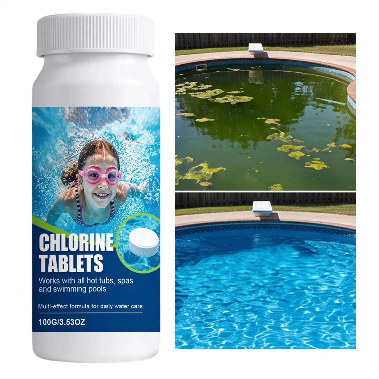 Pool Chlorine Tablets 100g Fast Dissolving Spa Pool Cleaning Tablets Hot Tub Water Purifier Oxidizing Shock Treatments