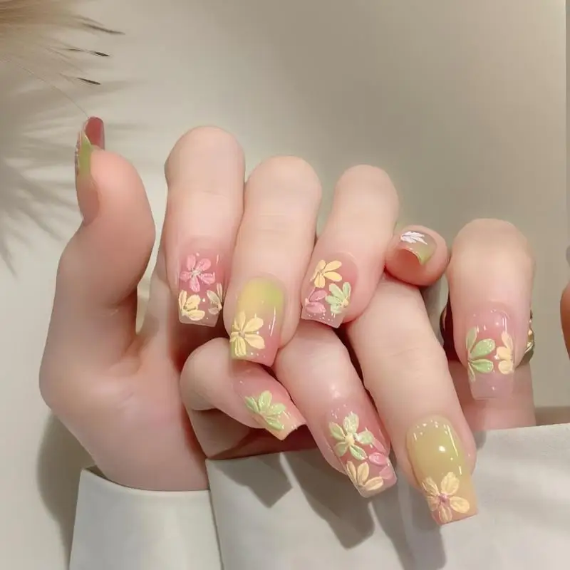 

Hand-Painted Small Petal Relief Nail Sticker Summer Dopamine Oil Painting Flower Nail Sticker Macaron Fresh Versatile