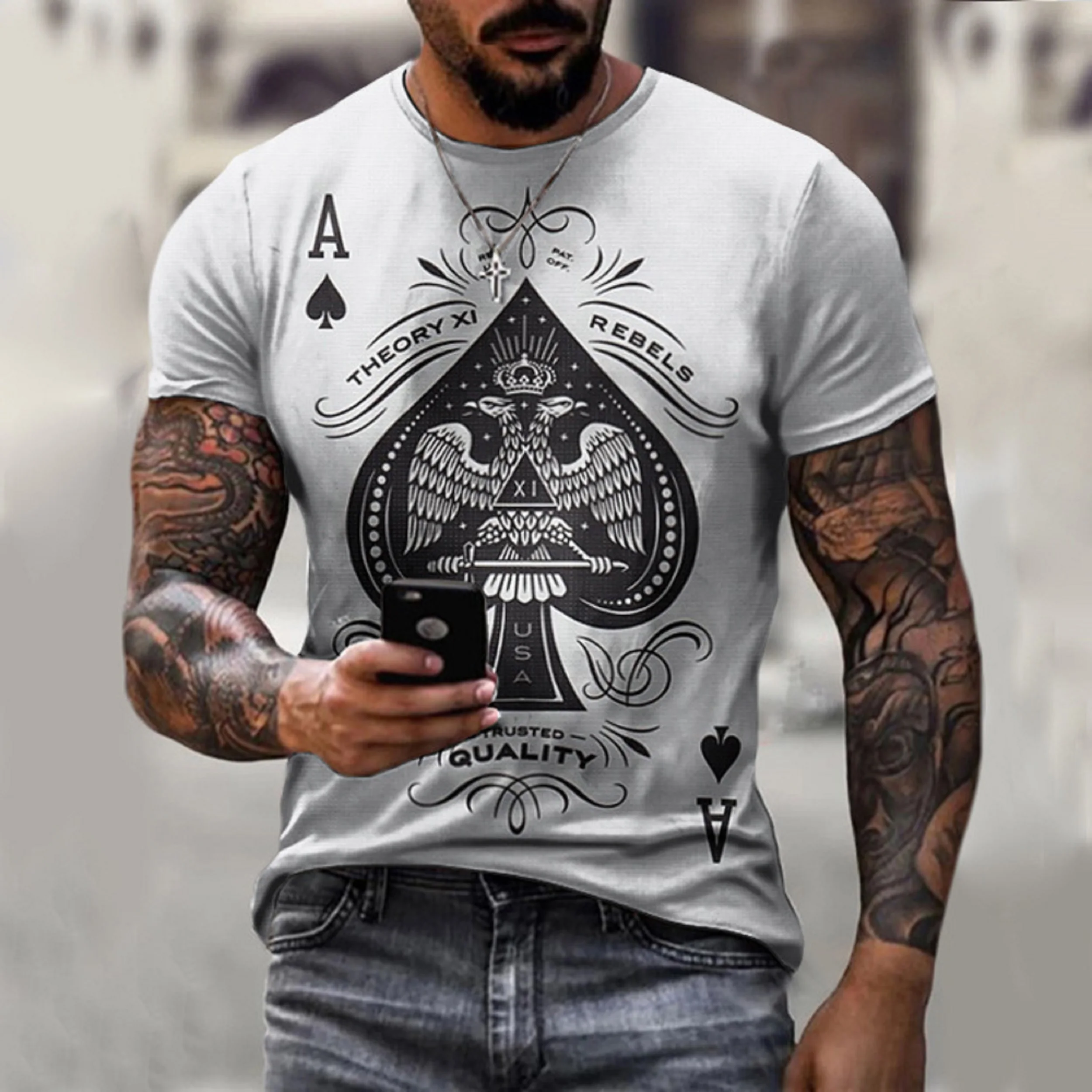 Sommer Herren personalisierte Poker Print Mode Kurzarm Rundhals T-Shirt Street Trend Herren Tops bequeme Pullover
