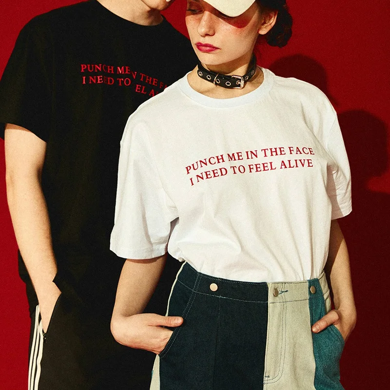 Skuggnas Punch me in the face i need to feel alive graphic Unisex T shirt High quality t shirt Short Sleeve Drop ship