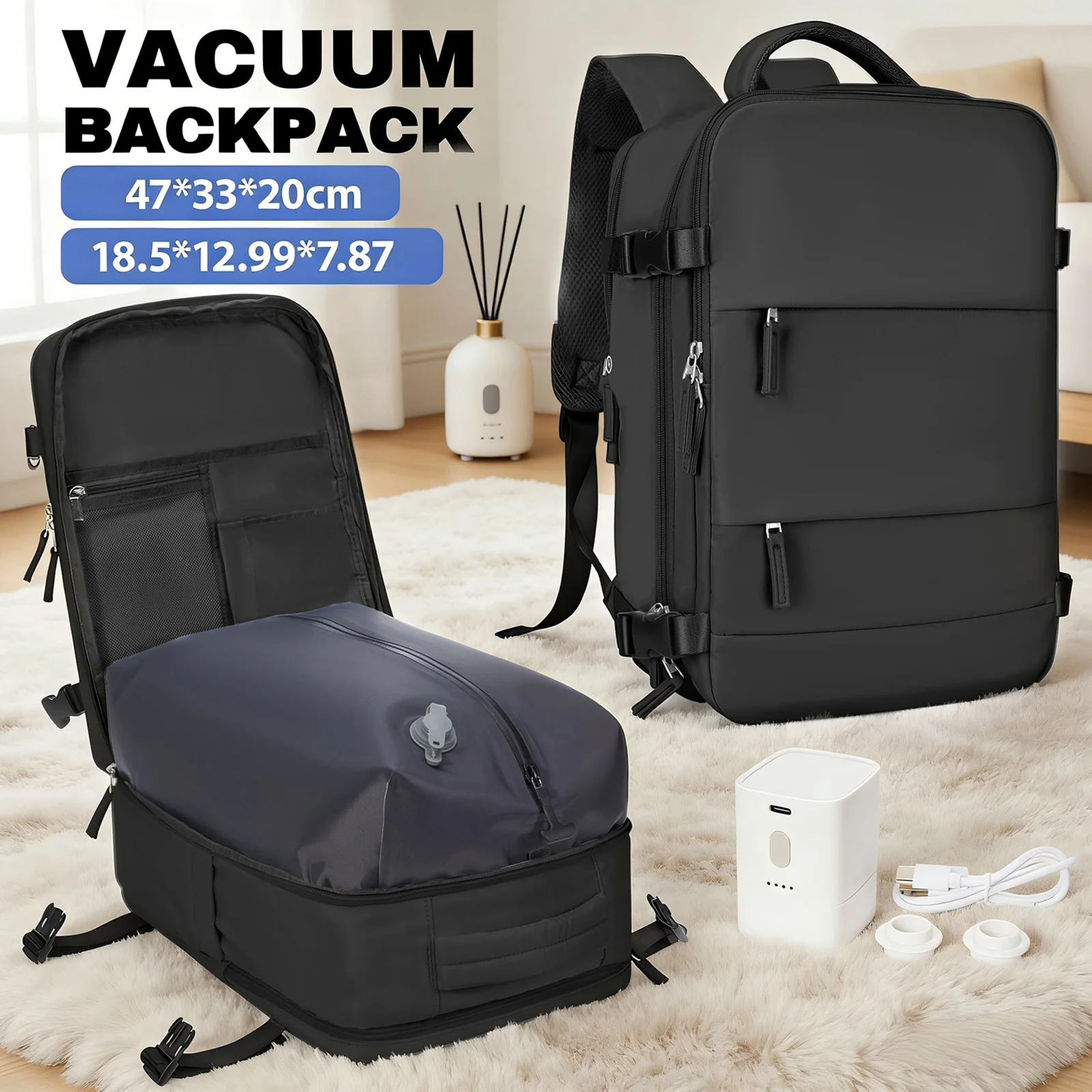 

Travel Backpack for Women Men,Vacuum Compression Backpack, Approved Airlines Hand Luggage Backpack Laptop Bag Vacuum Storage Bag