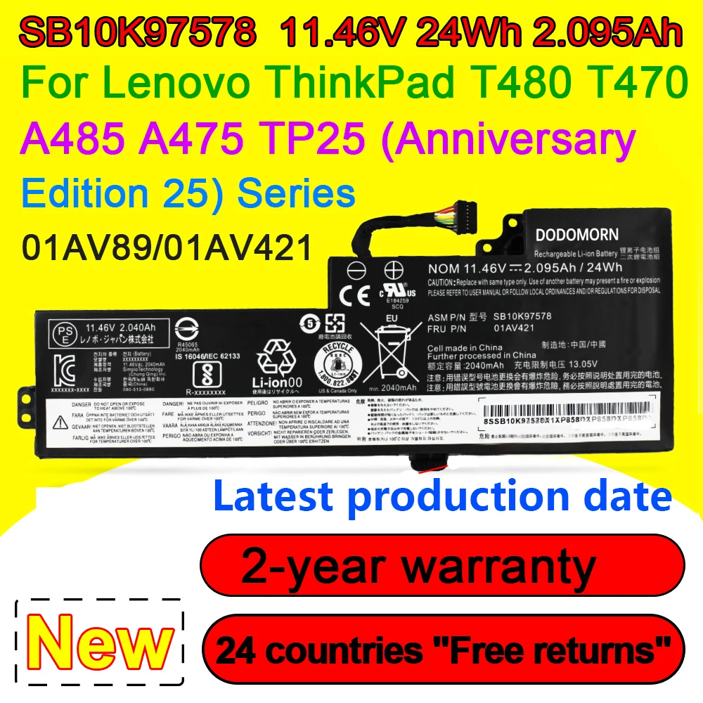 

New 01AV489 for Lenovo ThinkPad T470 T480 A475 A285 Series 01AV419 01AV420 01AV421 01AV489 Laptop Battery SB10K97576 SB10K97578