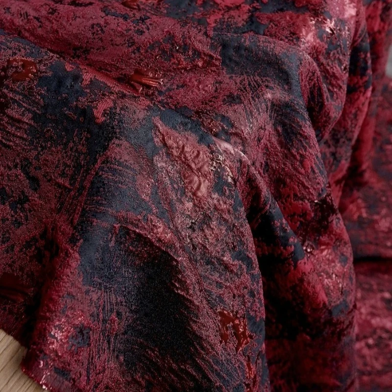 140cm Wide Red Volcanic Rock Reef Relief 3D Stone Grain Jacquard Texture Fabric Clothing Cloth DIY Designer Fabric
