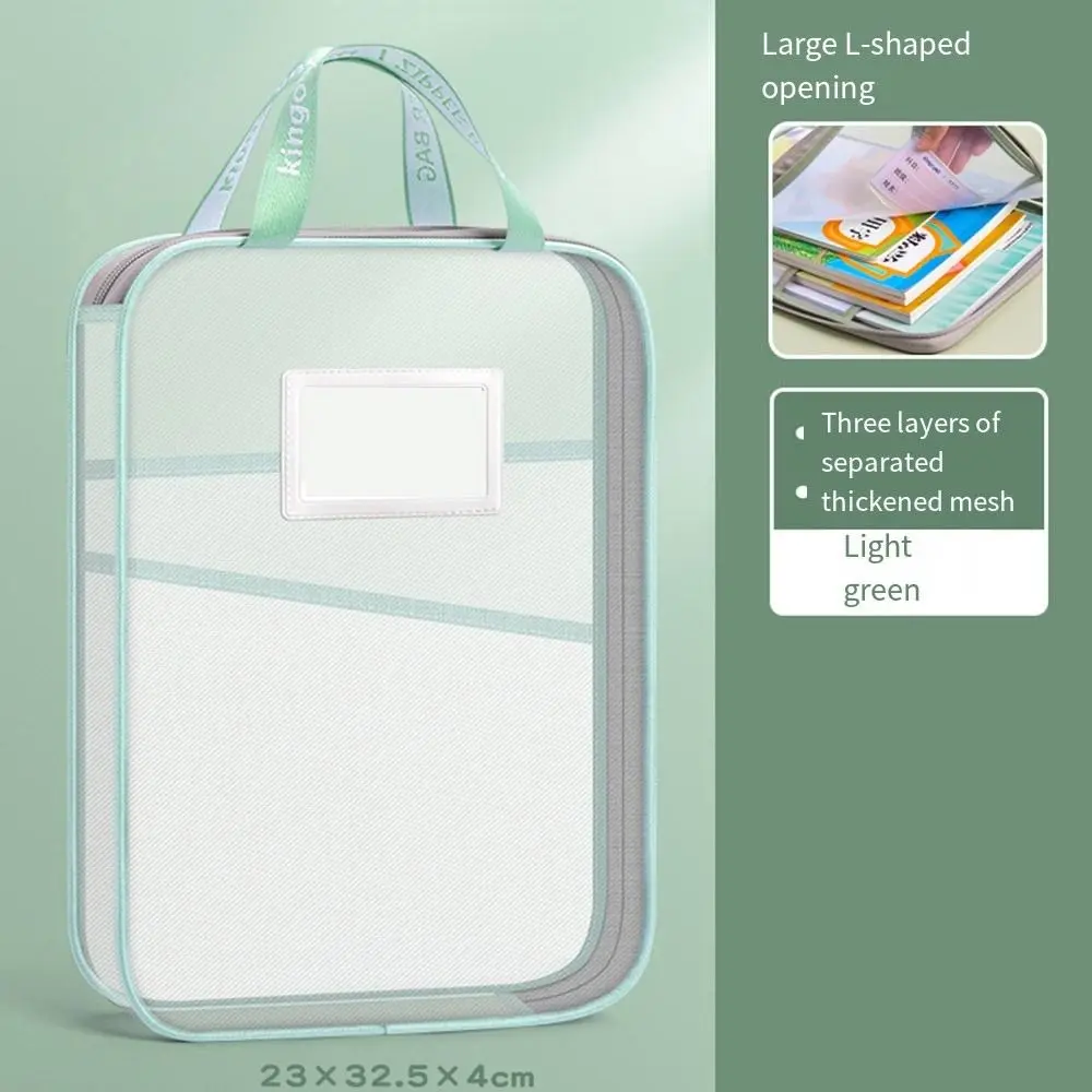 Multifunctional Mesh Zipper Pouch Transparent Large Capacity File Folder Bag Morandi Color Nylon Stationery Organizer Pouch