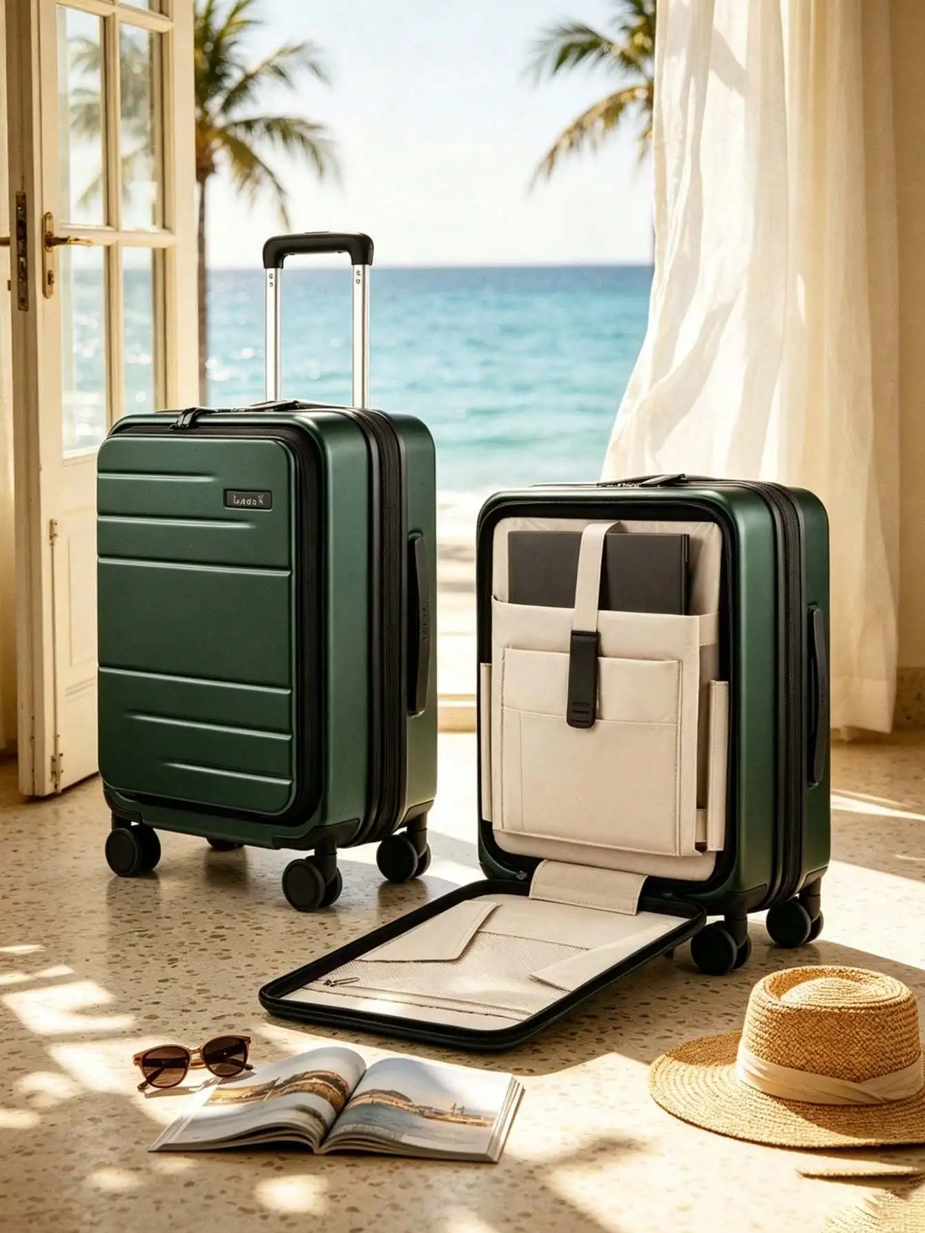 1pc 20-Inch Carry-On Luggage, 22x14x9 Airline Approved, Expandable Polycarbonate Suitcase With Front Pocket For Summer Travel