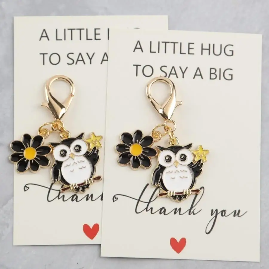 1/5/10/20/50/100pcs Set of Flat 2D Keychains, Cute 2D Owl Series with Daisy, 10–14 pieces, Comes with a Small 