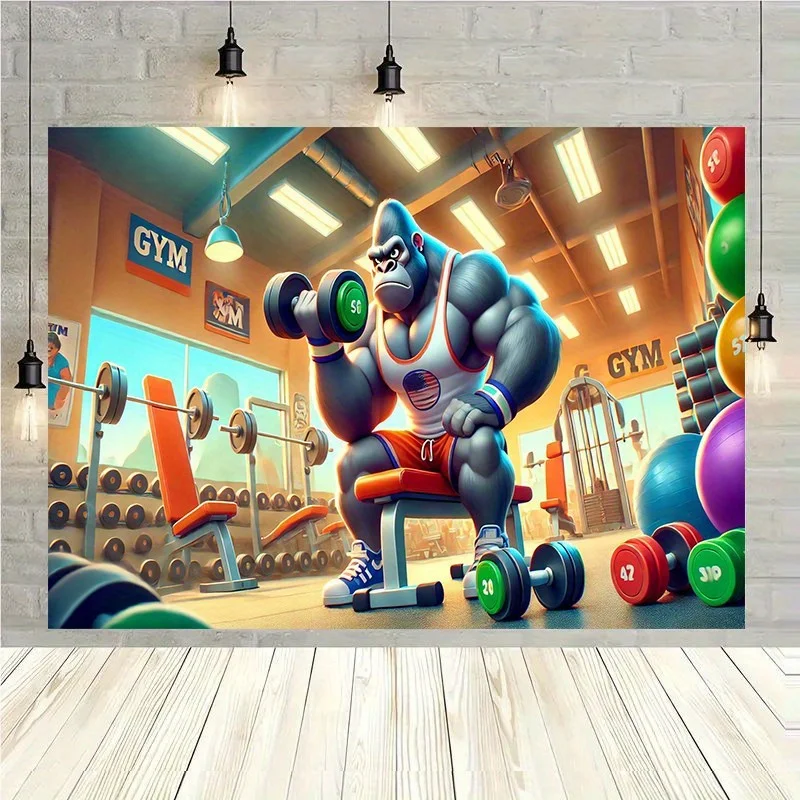 Funny Gorilla Gym Tapestry - Cartoon Weightlifting Animal Wall Art, Fitness Motivation Decor, Humor Exercise Hanging, Polyester