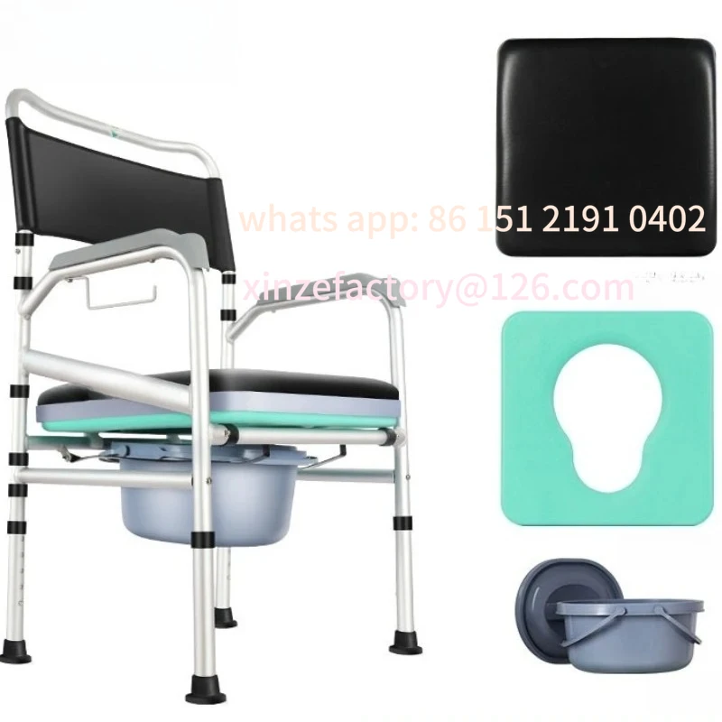 

Customizable Elderly Commode Chair with Padded Seat 5Level Adjustable Mobile Toilet Non-Slip Shower Seat Comfortable