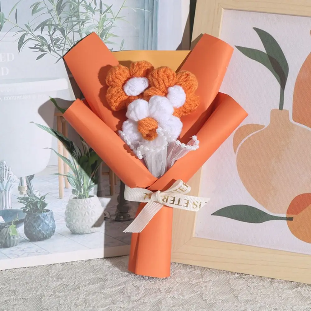 Fake Flowers Crochet Flowers Knitted Flower Hand Woven Artifiical Folwer Bouquet Handmade Funny Woven Simulated Flower