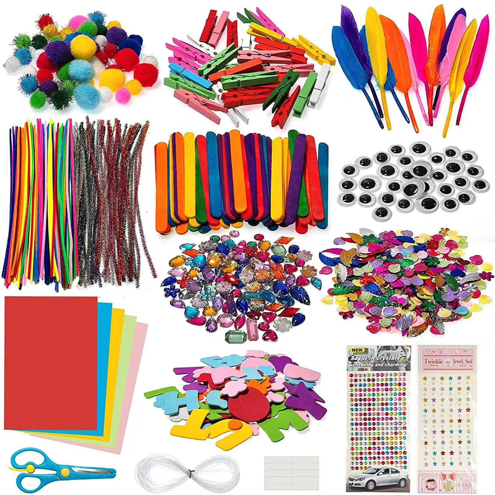 1200 peças bolas de pelúcia olhos diy arte artesanato brinquedos vara de pelúcia pom poms arco-íris cores criatividade educacional para criança