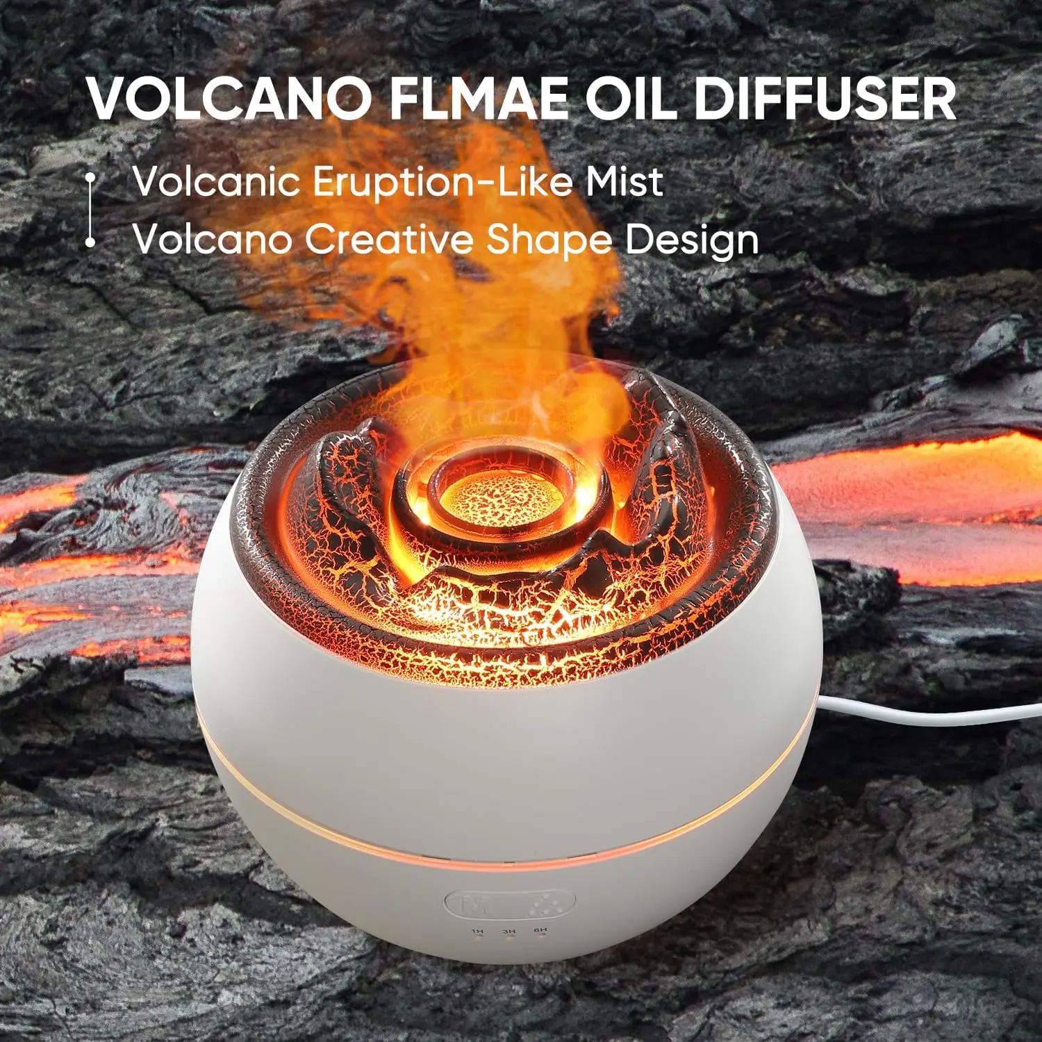 Volcano Flame Fire Oil Diffuser, 360ml Ultrasonic Cool Mist Aromatherapy Humidifier, Timer & Auto Shut-Off for Home