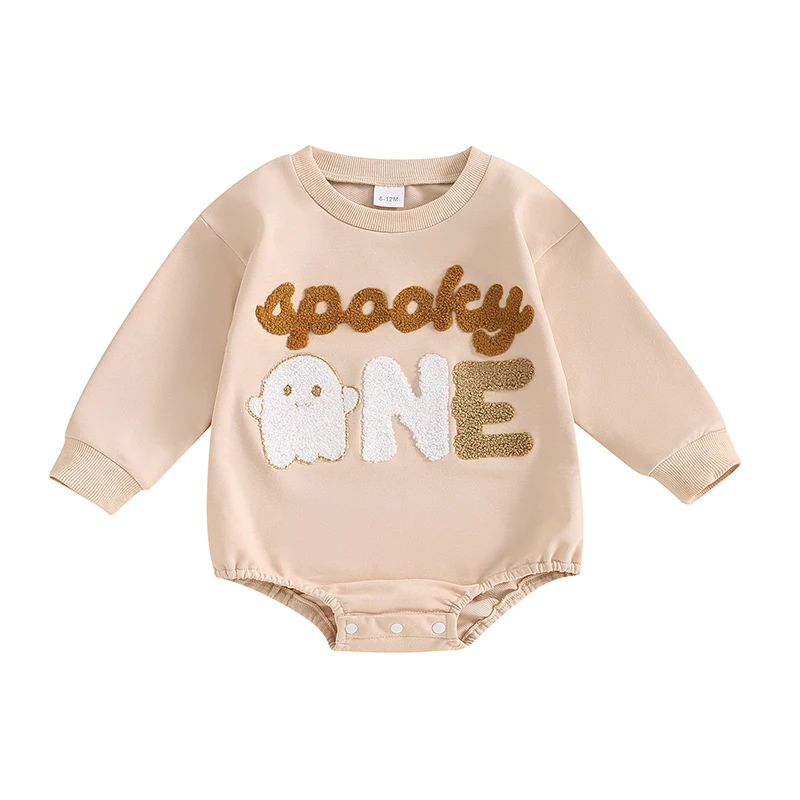 

Newborn Boy Girl Halloween Outfit Long Sleeve Ghost Pumpkin Sweatshirt Bubble Romper Oversized Fall Clothes