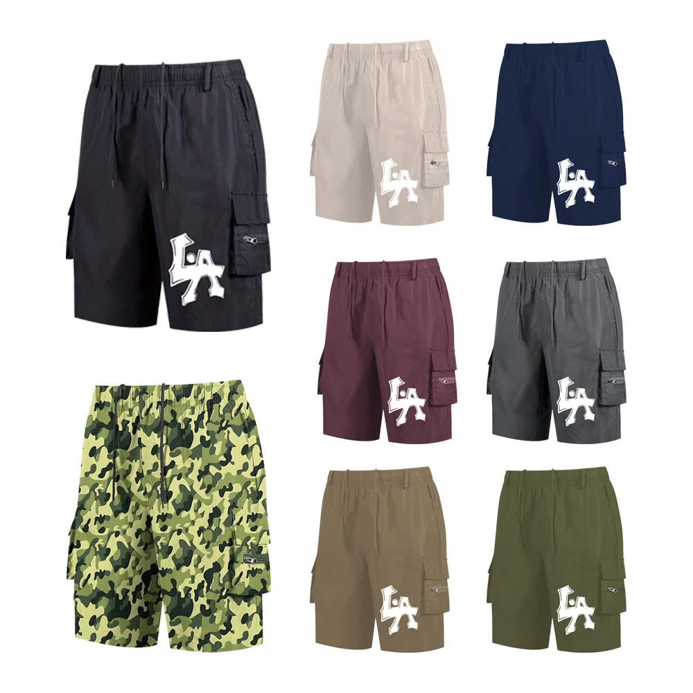 

Men's Cargo Shorts "LA" Graphic Print Multi Pockets Hip Hop Streetwear Elastic Waist Casual Joggers Half Summer Pants