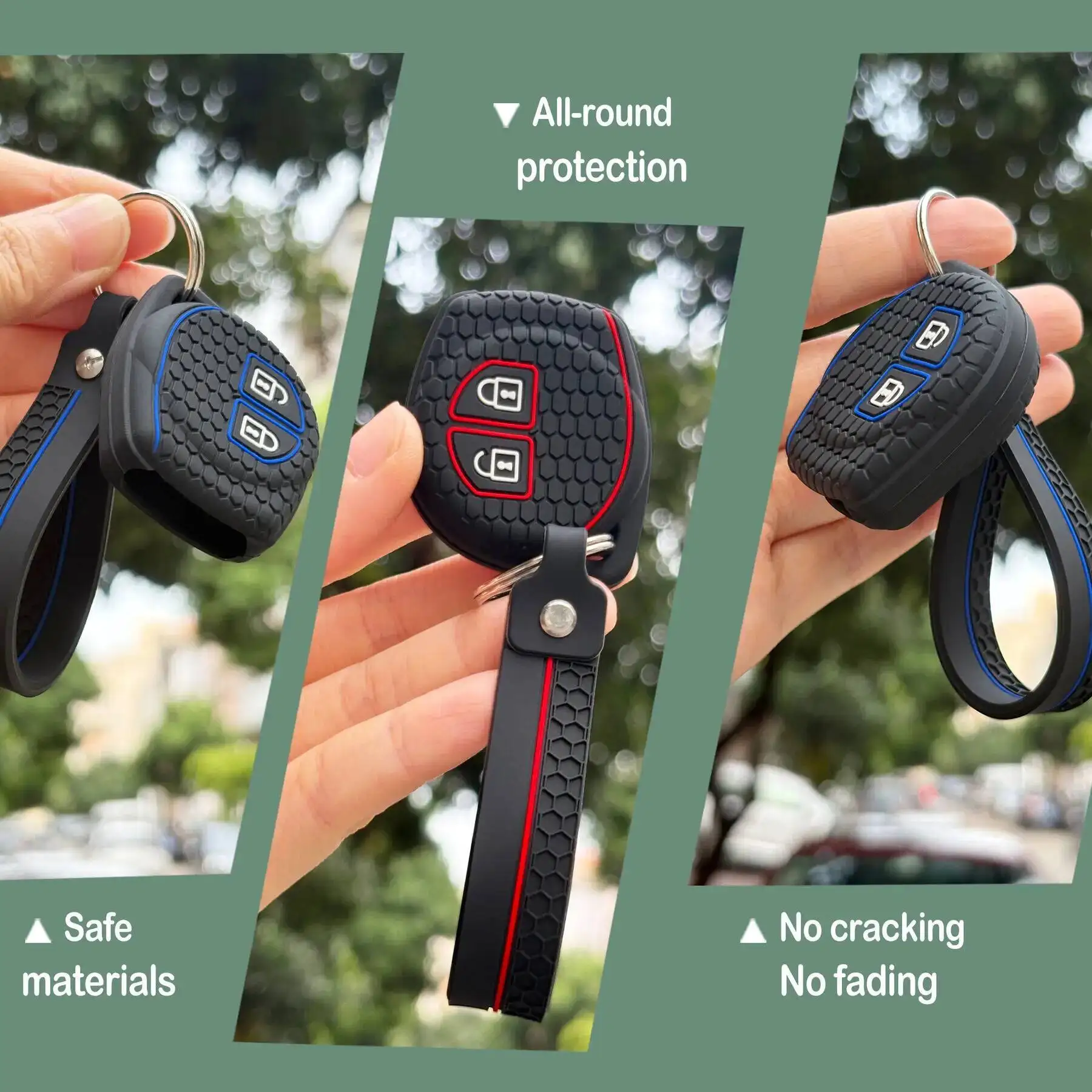 Key Case With Keychain Full For Suzuki Celerio Swift Grand Vitara SX4 Silicone Key Case Cover Fob Shell Holder Accessories