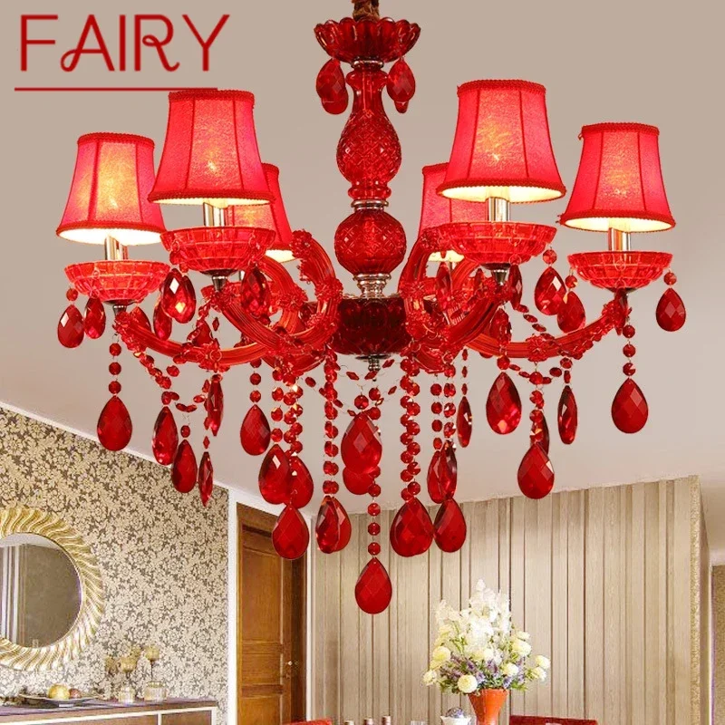 

FAIRY European Style Crystal Pendent Lamp Red Candle Lamp Luxurious Living Room Restaurant Bedroom Villaex Building Chandelier