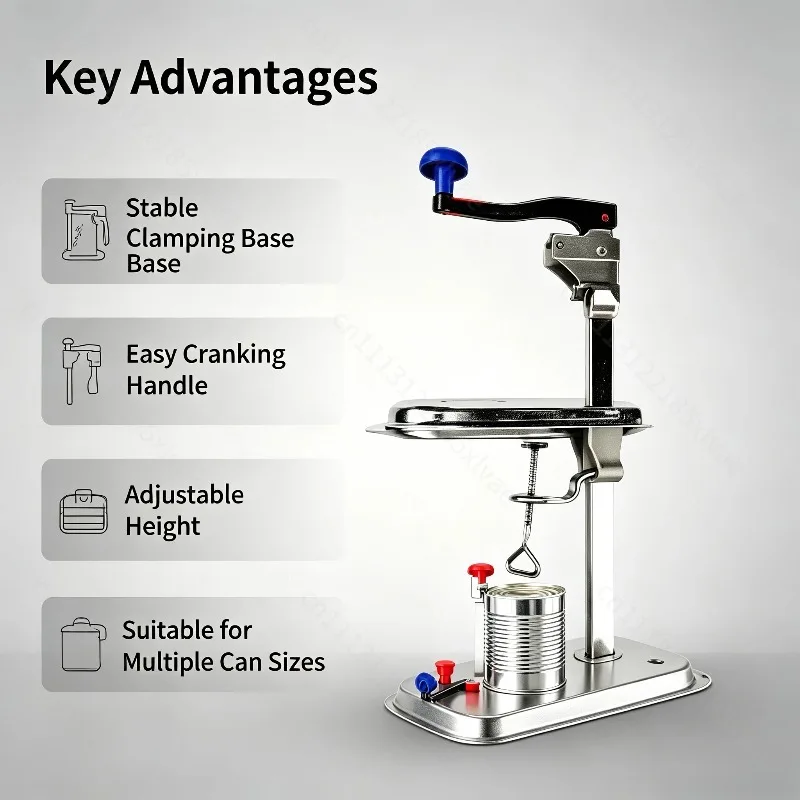 Heavy Duty Tabletop Stainless Steel Can Opener, Commercial Desktop Manual Tin Opener for Hotel, Restaurant, Ship Canteen
