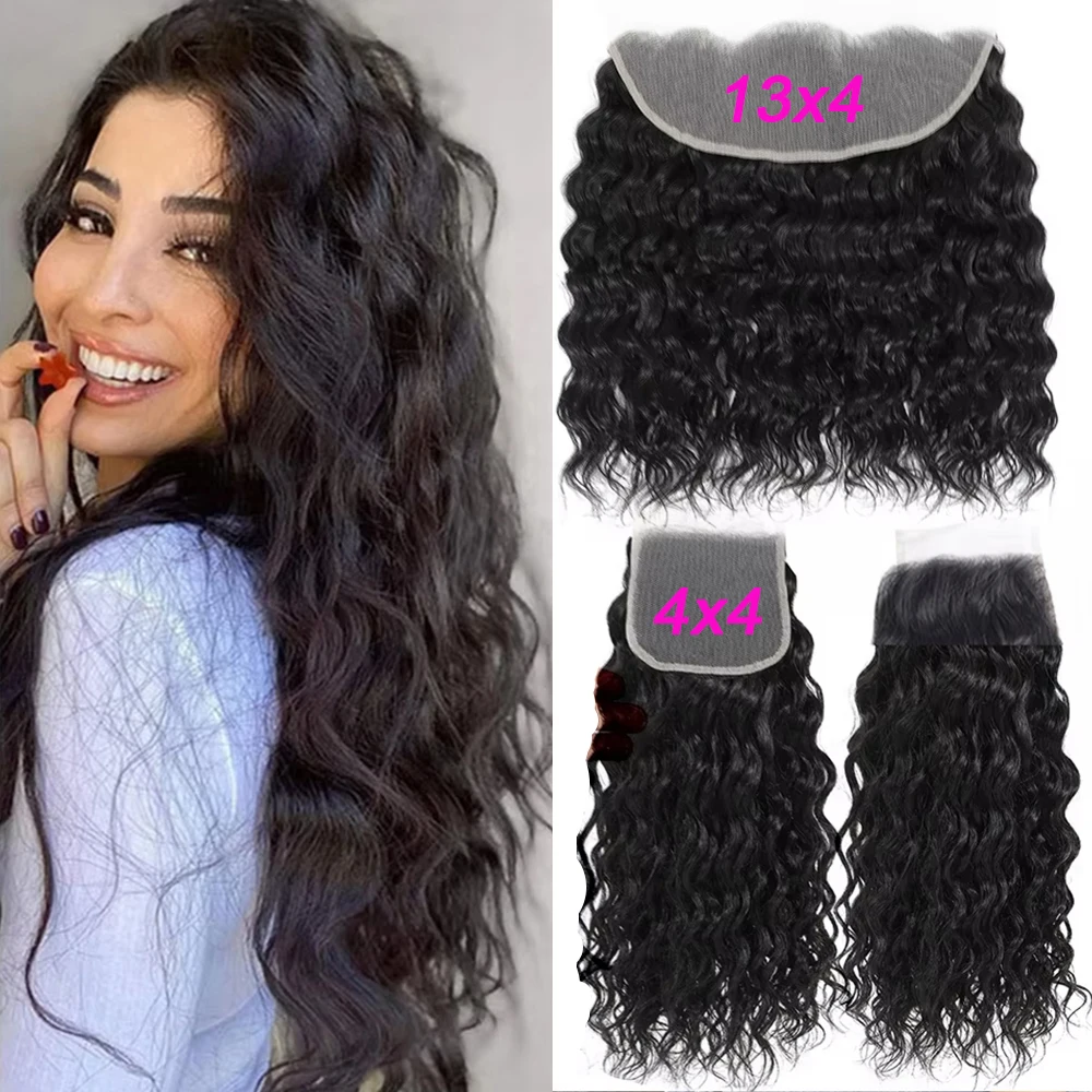 

13x4 Transparent HD Lace Frontal Closure Natural Water Wave Kinky Curly 4x4 Lace Closure Only 100% Remy Human Hair pre plucked