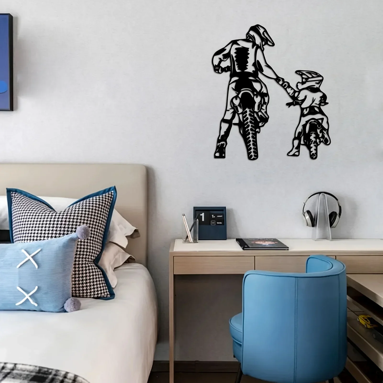 Pai e filho moto metal fixado na parede arte presente para menino pai presente natal decoração de casa quarto sala estar decoração da parede