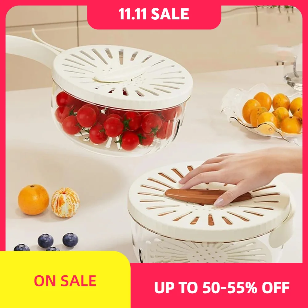 New Draining Basket With Lid 2 In 1 Multi-function Drain Basket Berry Keeper Container Colanders Portable Storage Container