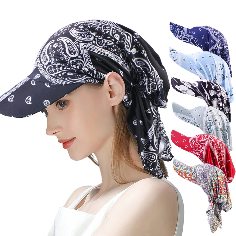 Casquette de baseball pré-nouée à bord élastique, bandana musulman, hijab, bandeau, chapeau pare-soleil extérieur, 2 pièces