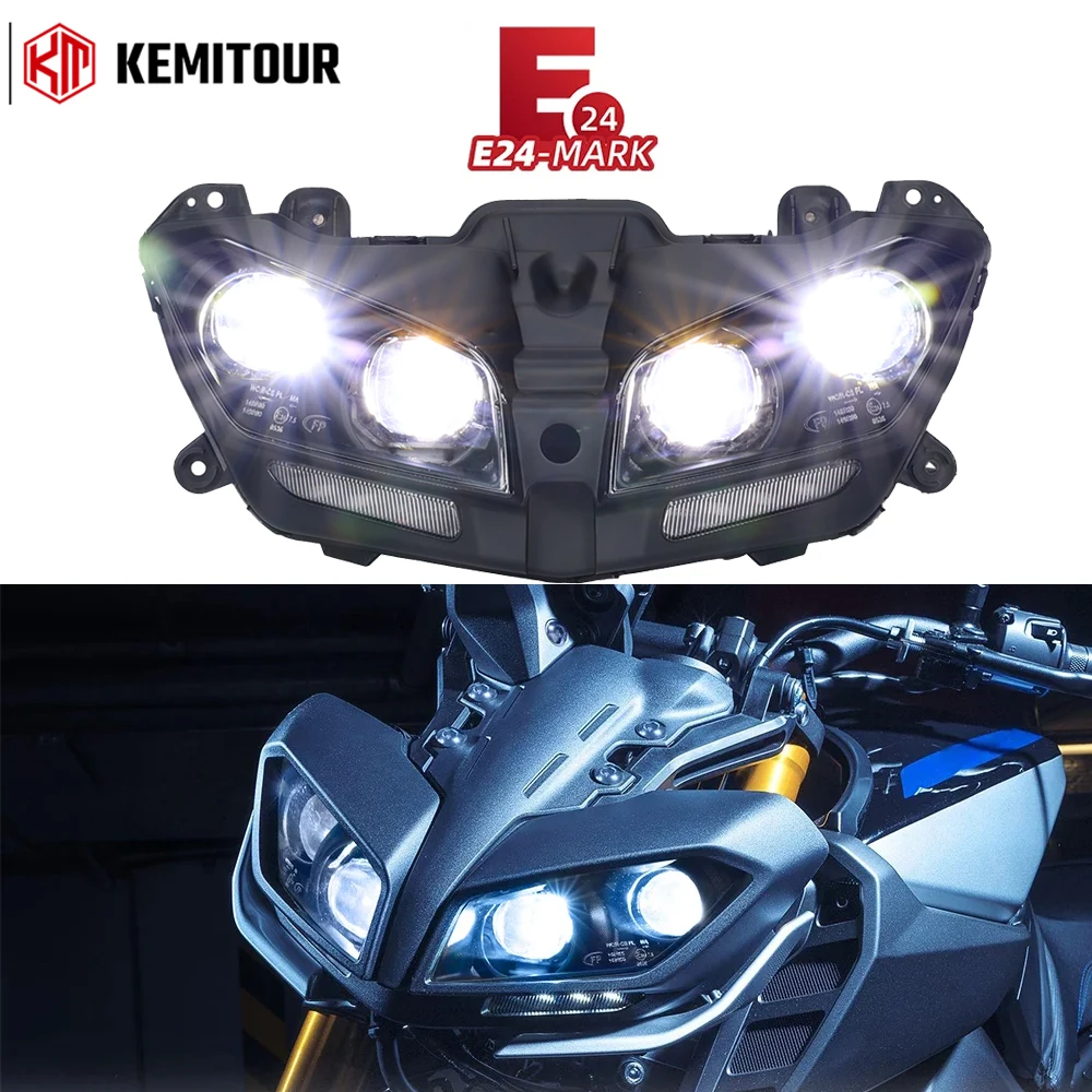 Phare LED homologué E24 pour YAMAHA MT-09 MT09 2017 2018 2019 2020 110W Super Lumineux DRL Ensemble de phares de moto