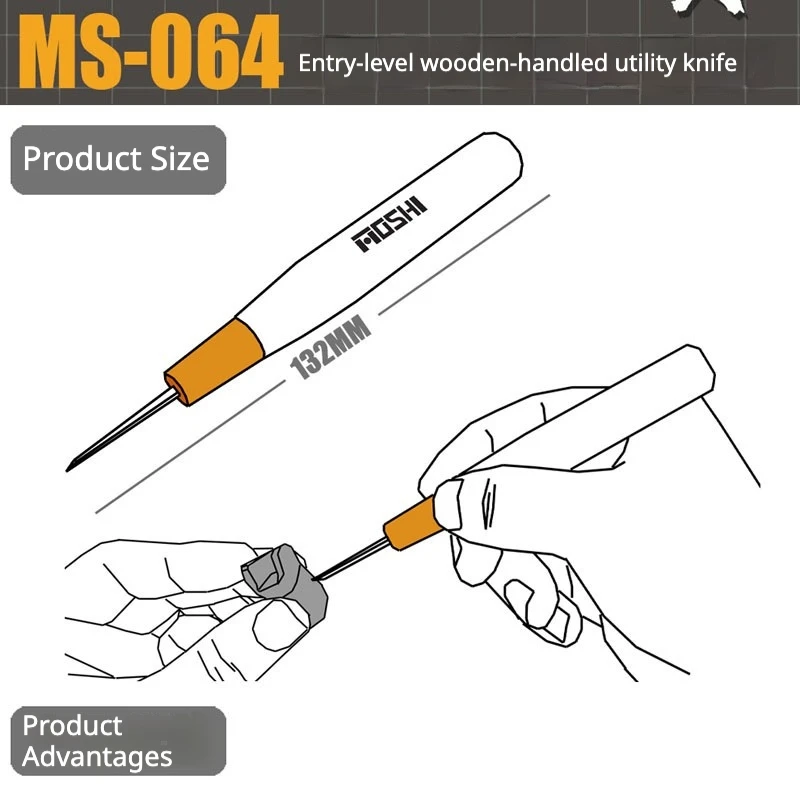 MSWZ MS064 0.2mm-1mm Entry Level Wooden Handle Pushing Knife for Gundam Military Model Detail Modification GK Engraving Tool