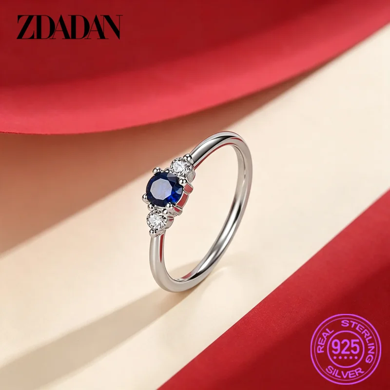 ZDADAN 925 Silver 18K Gold Blue Zircon Ring For Women Wedding Jewelry