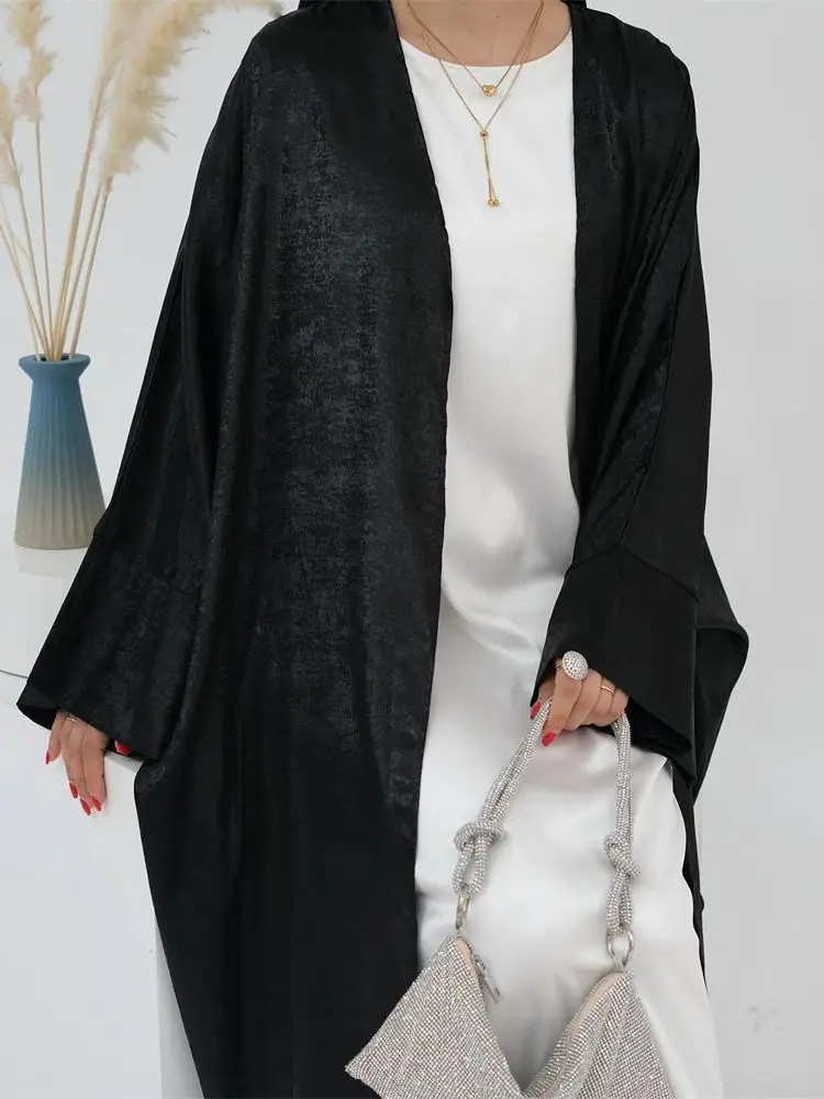 Open Satin Batwing Kimono Abaya Dubai Luxury 2024 Muslim Kaftan Dresses For Women Kebaya Robe Caftan Marocain Femme Musulmane