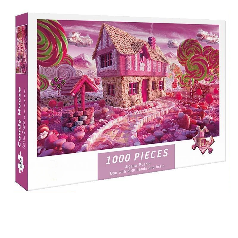 75*50cm Adult 1000 Pieces Difficult Jigsaw Puzzle Pink Candy House Famous Painting Stress Reducing Toys Decorative Paintings