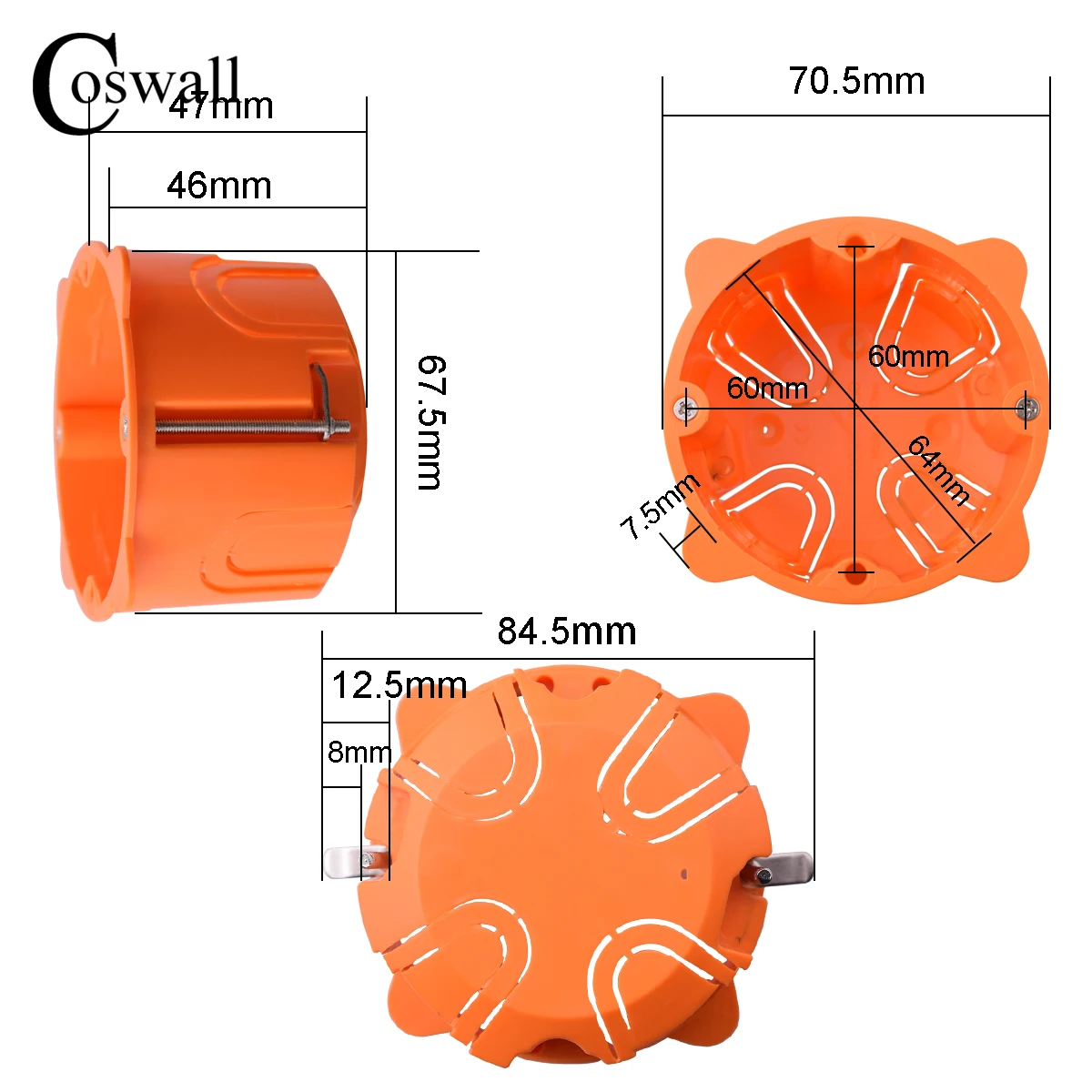 Fireproof PC material 1 Gang Dry Lining Box For Gypsum Board/Drywall/Plasterboad 47mm Depth Wall Switch BOX Socket Cassette