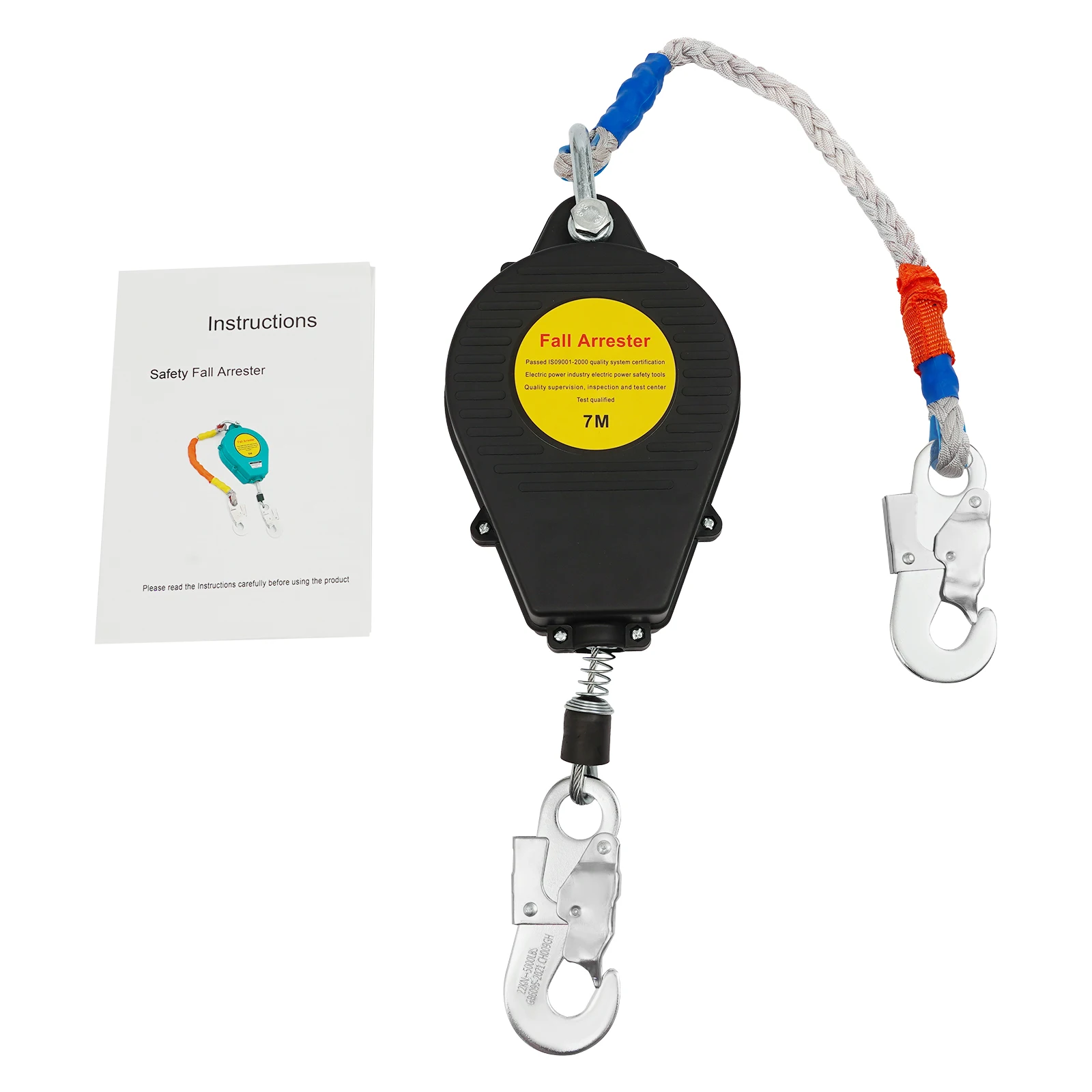 (7m/22.97ft, Black) Self-Retractable Fall Arrester, Fall Arrest Protector, Fall Arrester Fall Protection Device for Aerial Work